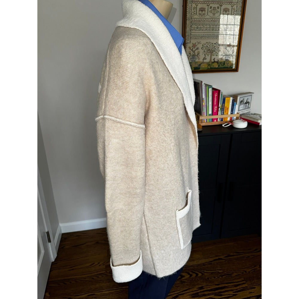 Aspen Womens XL Tan Cream Colorblock Open Front Shawl Collar Cardigan Sweater
